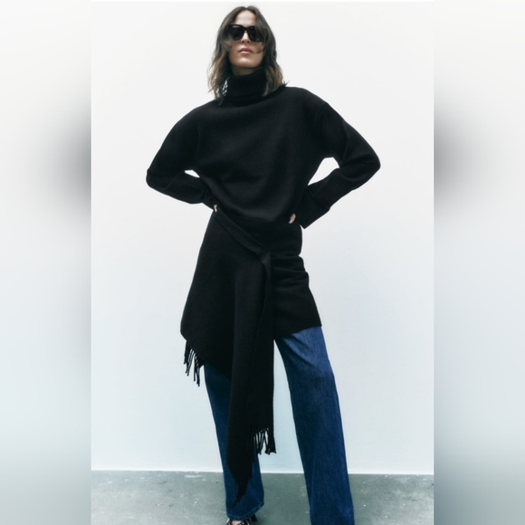ZARA NWT cuffed knit sweater, black, women's size M - Picture 2 of 12